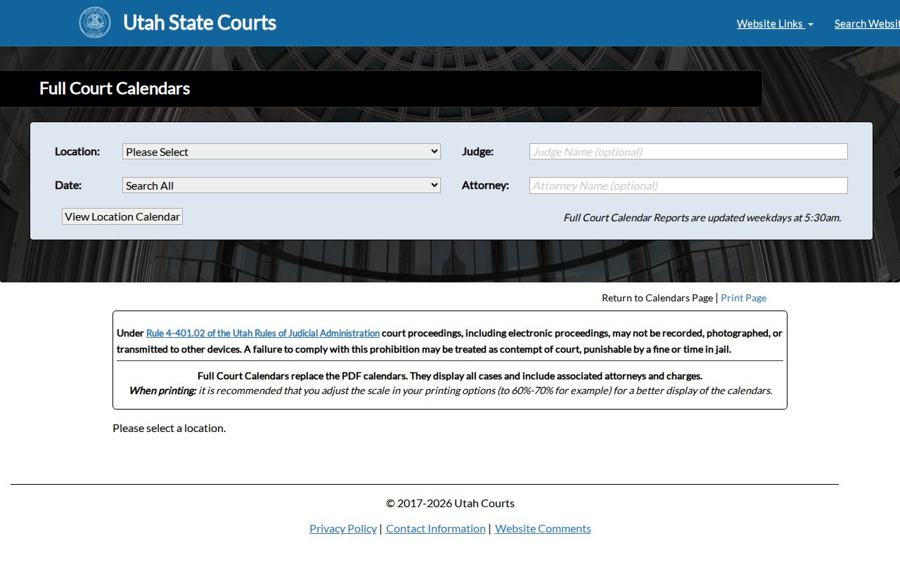 Beaver County full court calendar search form