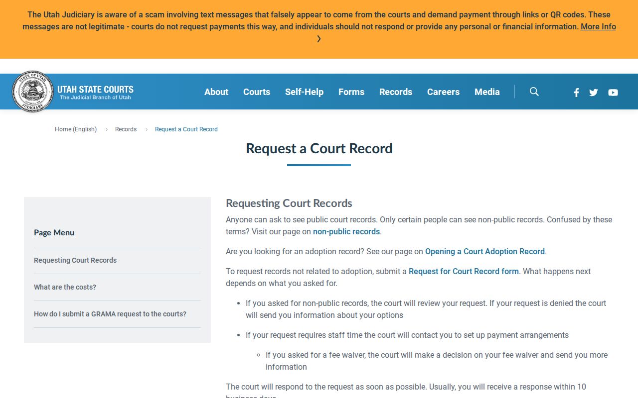 Beaver County court records request instructions from Utah Courts