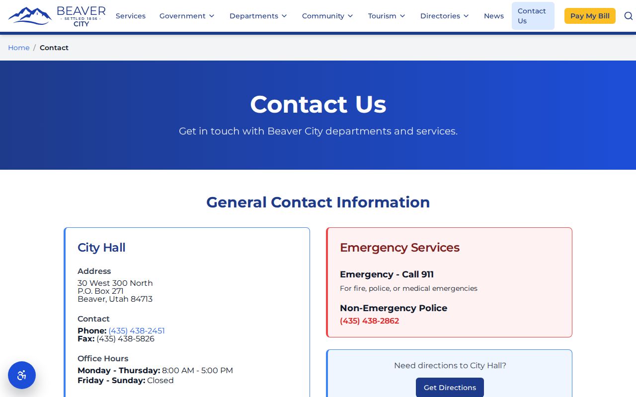 Beaver court records distinction from the official Beaver City contact page